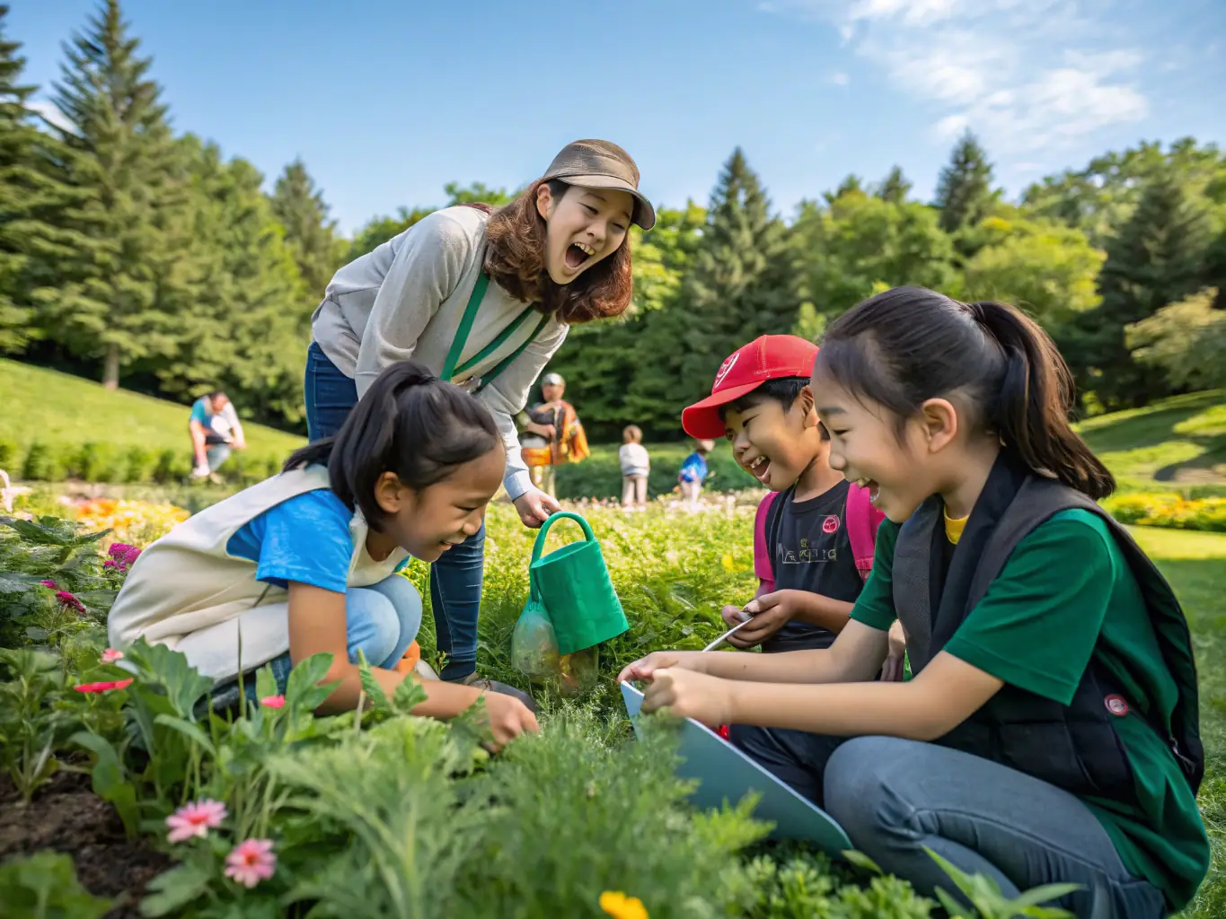 A group of children participating in an outdoor educational program, learning about local wildlife and conservation efforts.