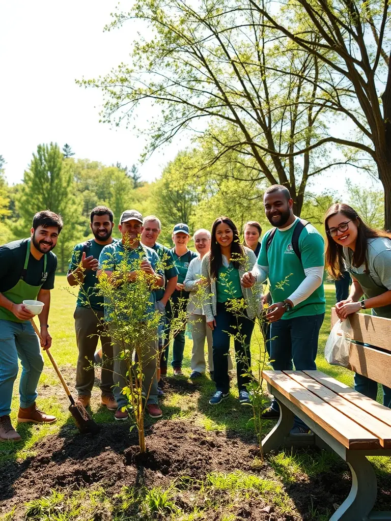 A photograph capturing a community event organized by LA P'TITE PLUME DU GOUPIL, showing local residents participating in a nature cleanup activity.
