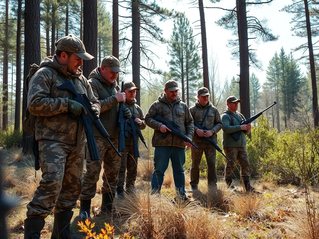 Hunters participating in a controlled hunt, demonstrating sustainable game population management practices.