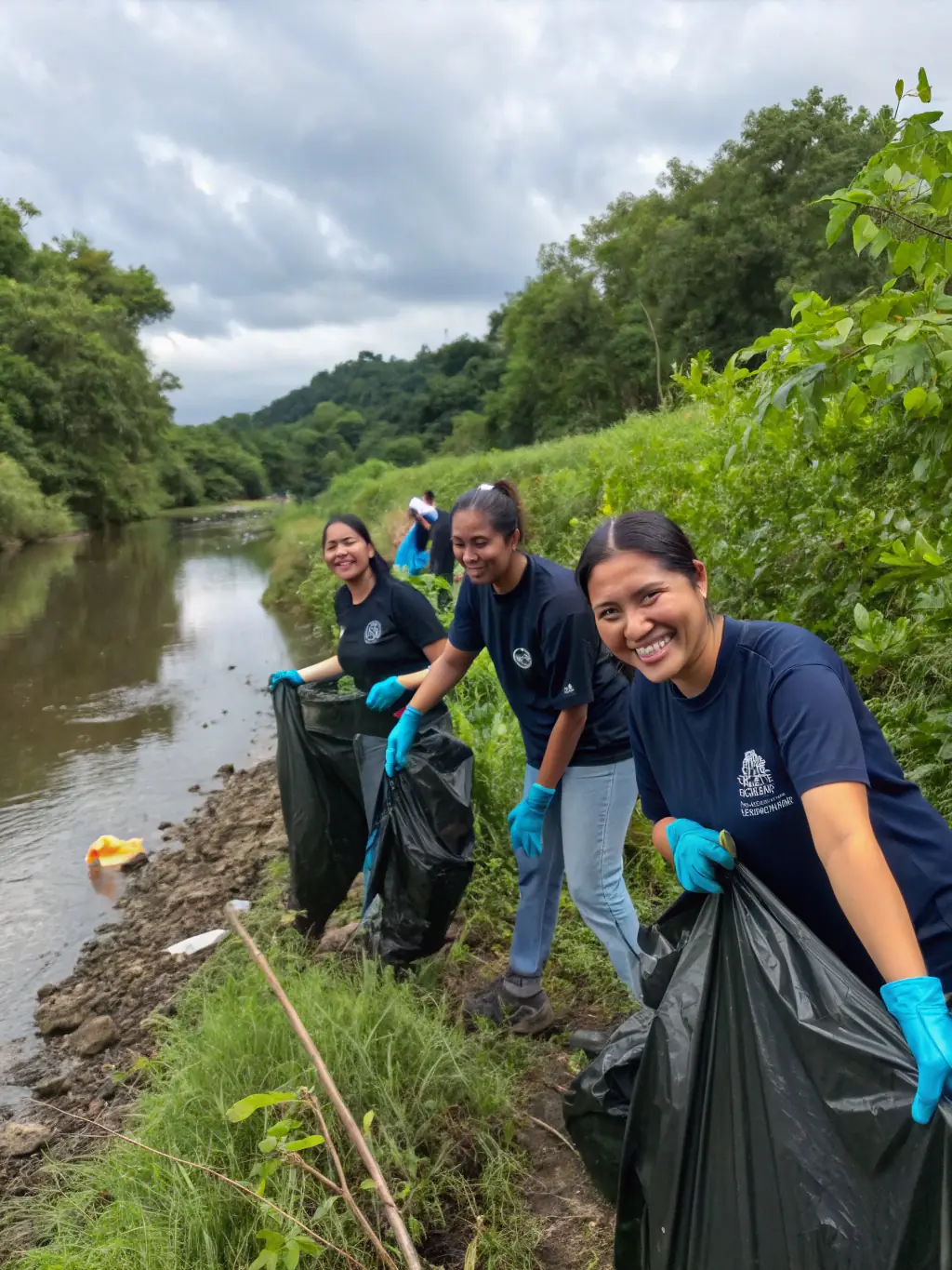 A diverse group of people participating in a community cleanup event, showcasing teamwork and local engagement.